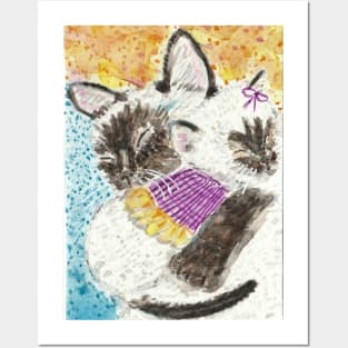 Mother and baby Siamese cat kitten Posters and Art